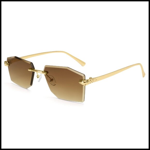 Rimless Rectangular Sunglasses Y2K Retro Metal Tinted Clear Fashion Shades main image 5